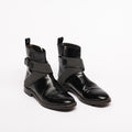 Brunello Cucinelli Black Leather Jeweled Strap Booties (37.5)