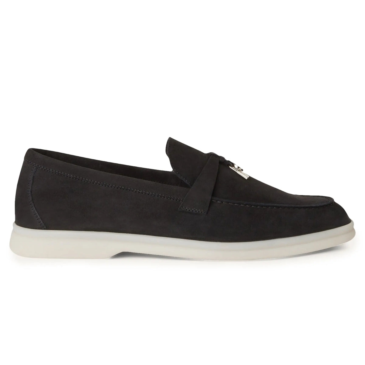 Loro Piana Summer Charms Walk Suede Caviar Loafers - Black