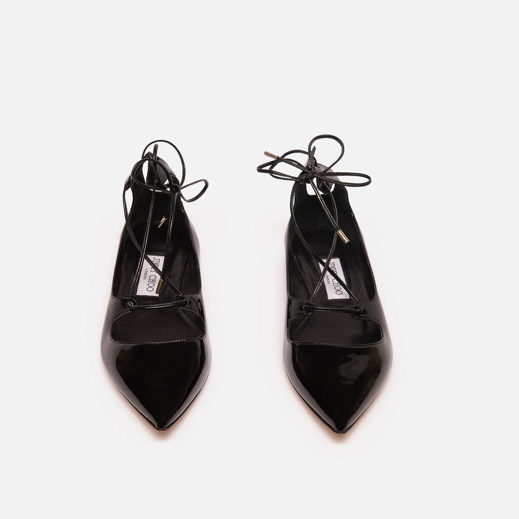 Jimmy Choo Black Patent Leather Lace-Up Flat