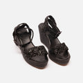 Hermes Black Leather Espadrille Wedge