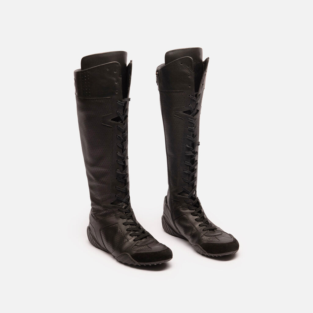 Christian Dior Knee High Black Leather Lace-Up Sneaker Boots