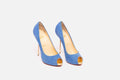 Christian Louboutin Blue Suede Peep Toe Gold Heel Pump
