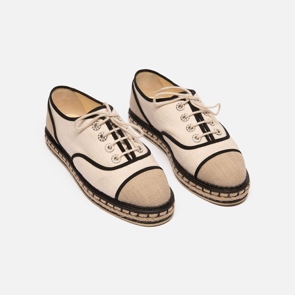 Chanel Beige & Black Canvas Espadrilles